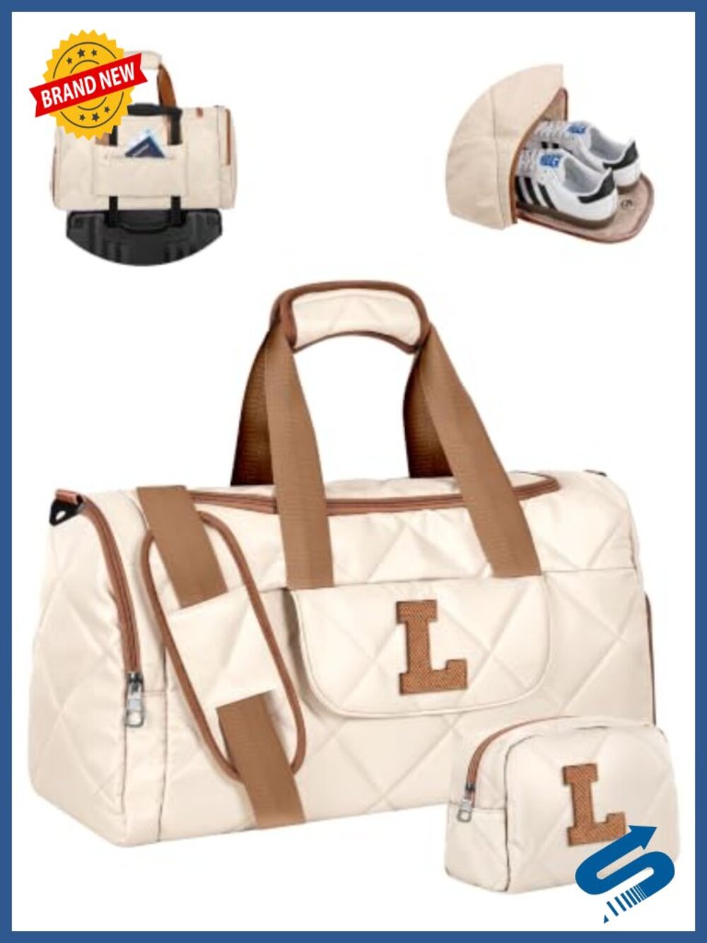 Monogram Travel Duffel Bag Carry On Weekender Gym Bag with Shoe Compartment